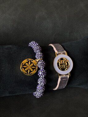 Rustic Cuff Purple Beaded and Leather Bracelet Set with Display Case